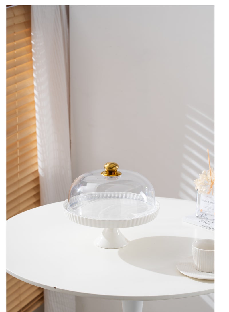 Shallow Elegant Porcelain 27cm White Cake Plate with Plastic Lid - Image 4