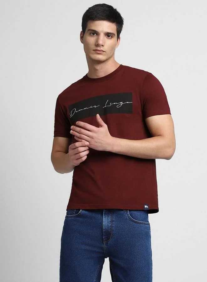 Dennis Lingo Men Maroon Graphic Print Cotton T-Shirt
