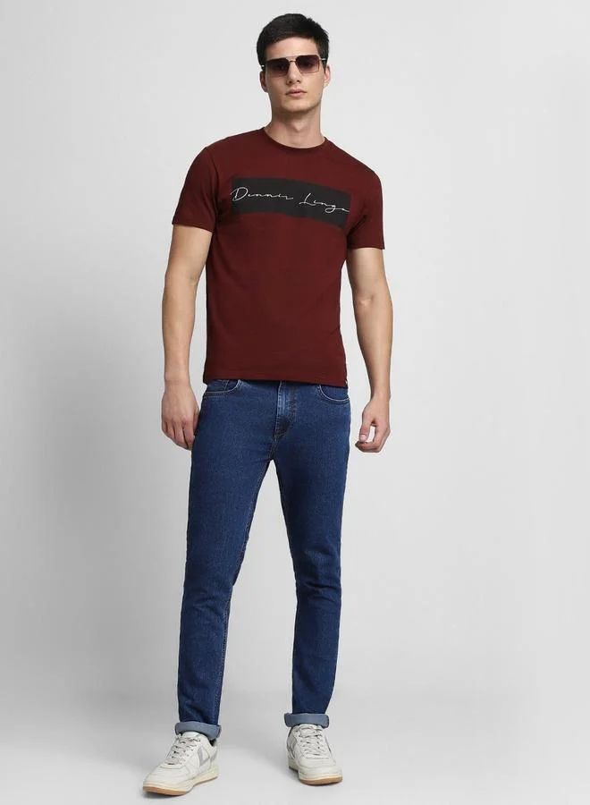 Dennis Lingo Men Maroon Graphic Print Cotton T-Shirt
