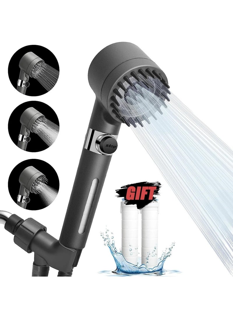 DubaiGallery Handheld Filtered Massage Shower Head, Complete Showerhead Combo Set with 1.5m Hose and Bracket. Enjoy High Pressure, Impurity Removal, Hair Fall Prevention, and 3 Soothing Spray Modes. - Image 1