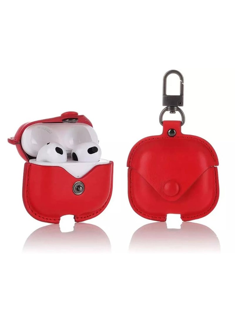 CATANES - Airpods 3 Leather Case Shockproof Cover with Keychain Compatible with Apple Airpods 3rd Generation Red - Image 1