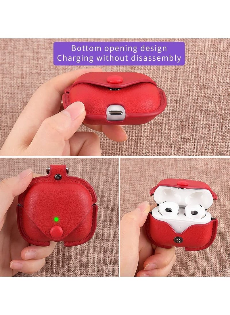 CATANES - Airpods 3 Leather Case Shockproof Cover with Keychain Compatible with Apple Airpods 3rd Generation Red - Image 1