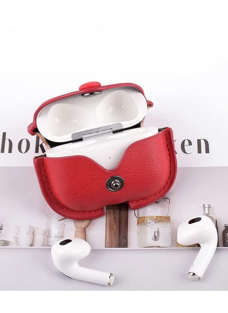 CATANES - Airpods 3 Leather Case Shockproof Cover with Keychain Compatible with Apple Airpods 3rd Generation Red - Image 1