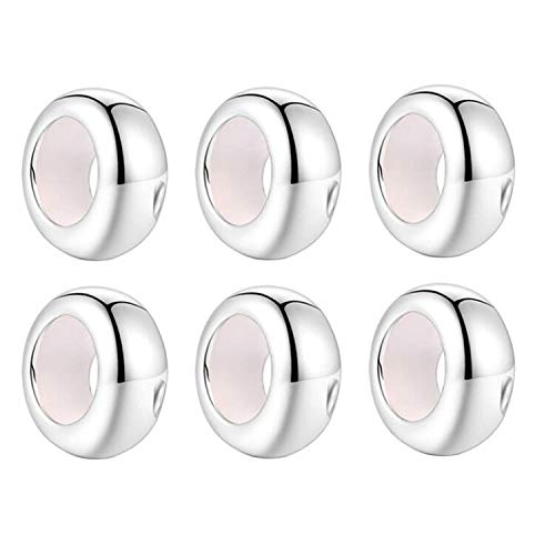 LAMOONY Clip Stopper Charms Sterling Silver Rondelle Spacer Bead Charm Stopper Charm for Pandora Charm Bracelets (Silver (6 pcs)) - Image 1