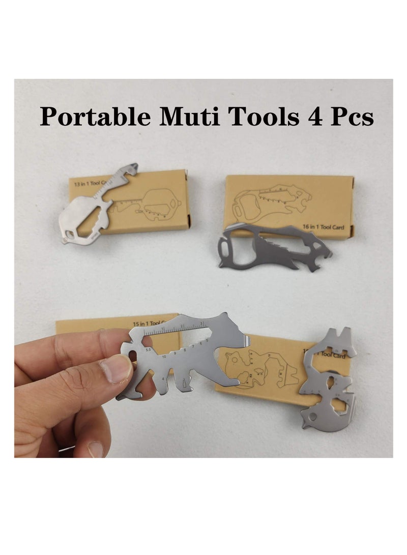 SYOSI Multitool keychain, key shaped pocket tools 4 PCS stainless steel universal gadget functions Bottle Opener Wrench Screw Driver Metric Ruler Cord Cutter Backpack Carabiner Tool (Silver, Pocket Size) - Image 2