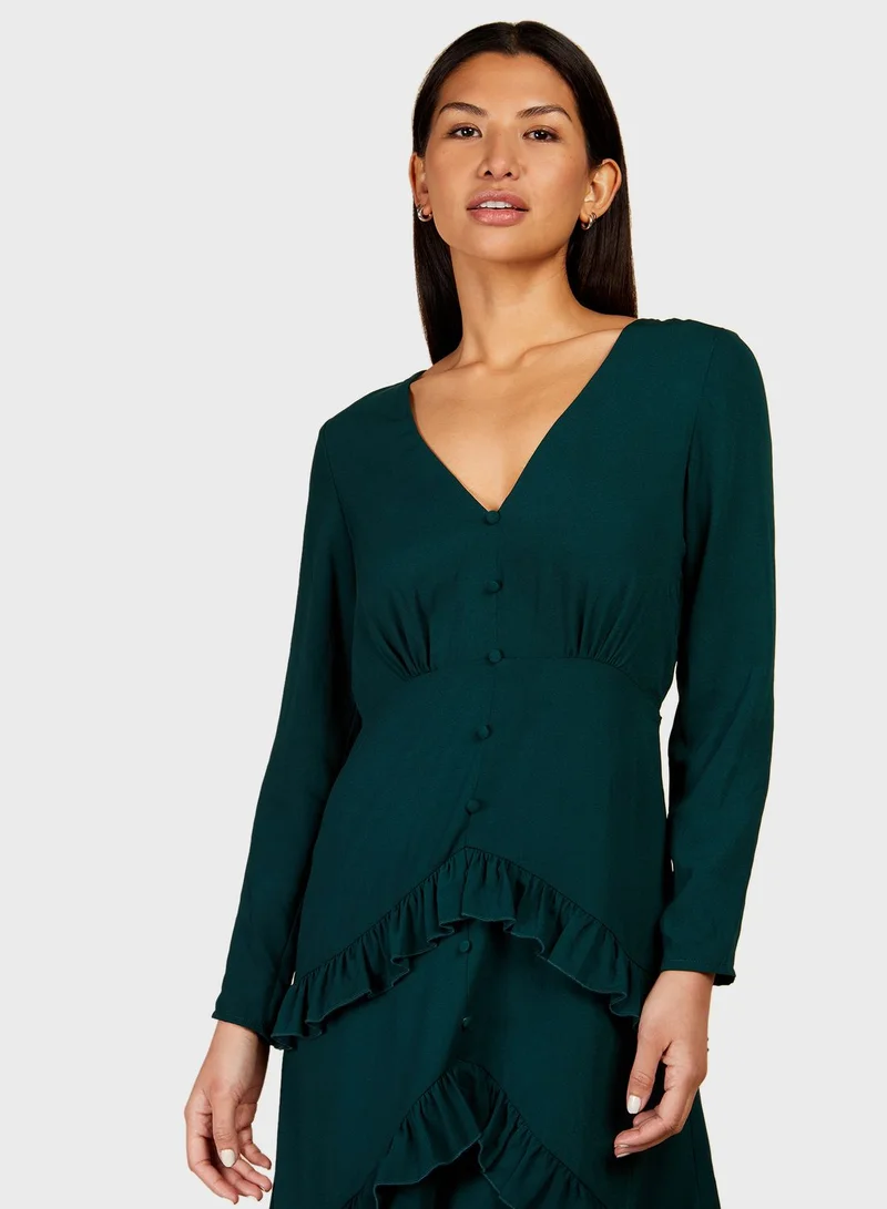 Little Mistress Ruffled Long Sleeve Dress
