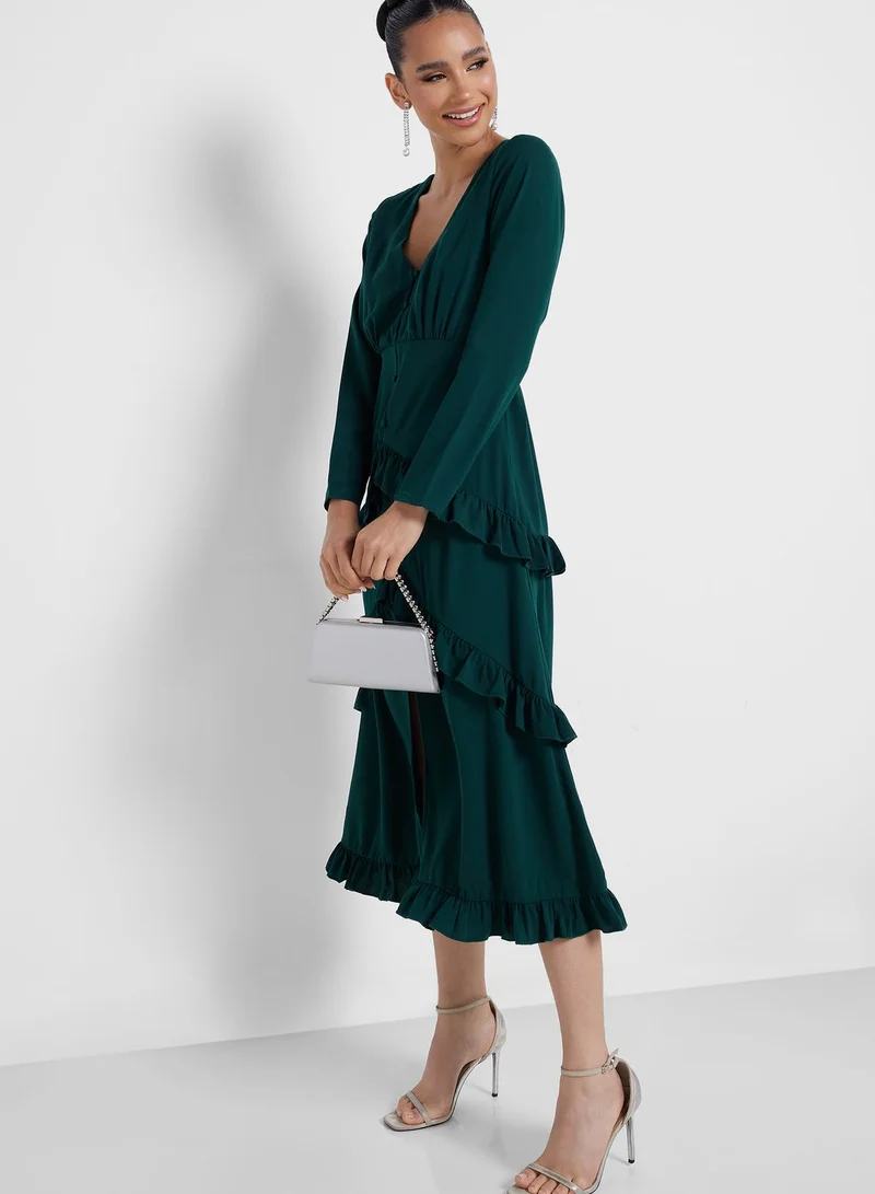 Little Mistress Ruffled Long Sleeve Dress