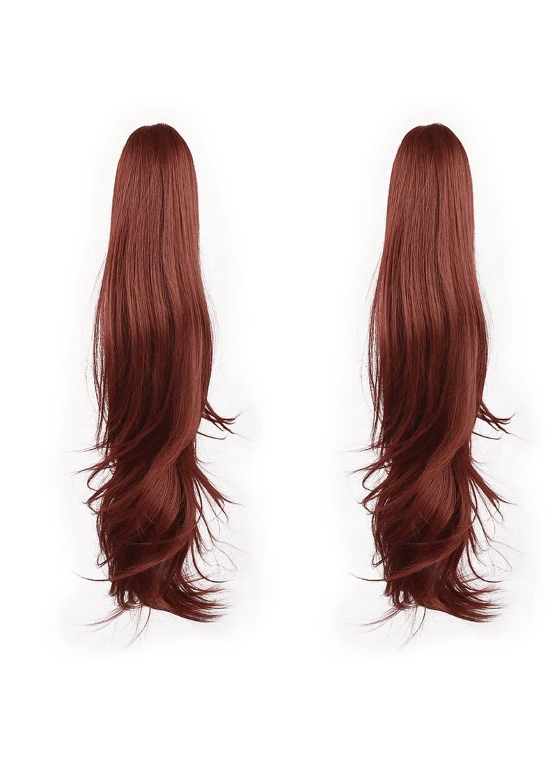 HSPJHTM - HSPJHTM Ponytail Extensions2 PCS Auburn Ponytail Extension for Women 24 Claw Clip in Ponytail Hair Extension Halloween Synthetic Fluffy Hairpiece for Daily Use - Image 1