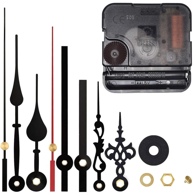 EMOON High Torque 12888 Clock Movement Mechanism with 3 Pairs of Hands Silent Sweep Quartz Clock Motor Kit for Clock Repair DIY Replacement Total Shaft Length 58 in Black