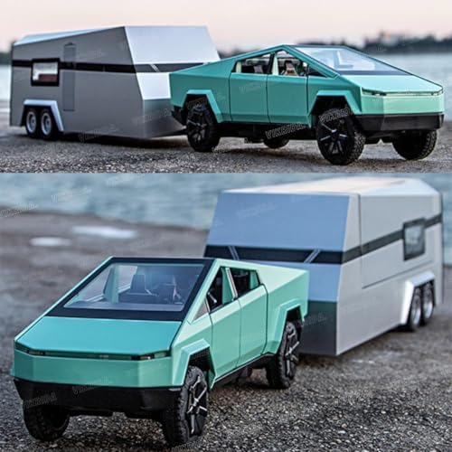 VikriDA 1/32 Pickup Trailer RV Model Kit, Off-Road Vehicle Alloy,Car Model Diecast Metal Toy,Truck Model Simulation Sound Light,Gifts for boy Girl (Green) - Image 2