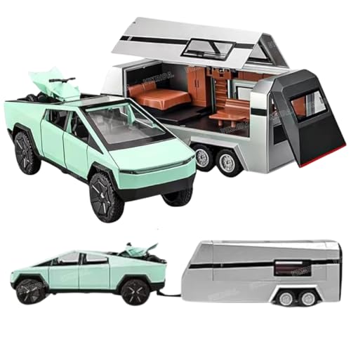 VikriDA 1/32 Pickup Trailer RV Model Kit, Off-Road Vehicle Alloy,Car Model Diecast Metal Toy,Truck Model Simulation Sound Light,Gifts for boy Girl (Green) - Image 1