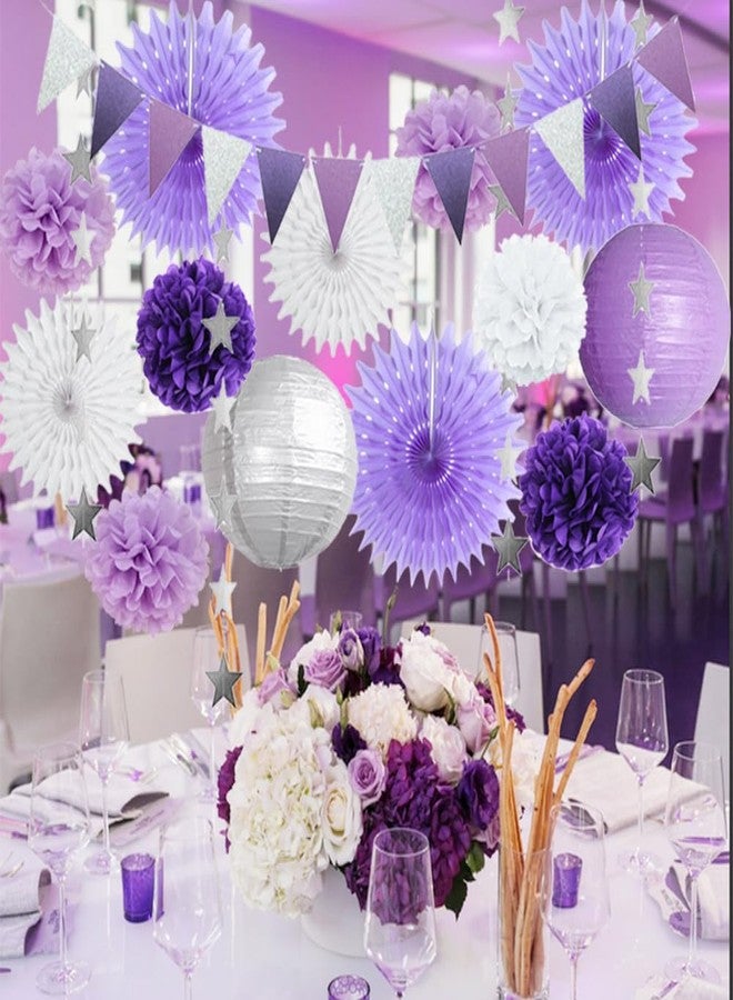 FETETIJD Purple White and Silver Party Decorations Lanterns Fans Poms Light Purple and Silver Party Decorations for Graduation Baby Shower Bridal Shower Wedding Birthday Purple Silver White Party Decorations - Image 5