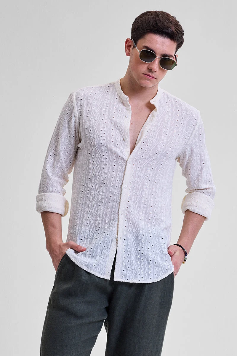 SNITCH Cream Self-Design Shirt