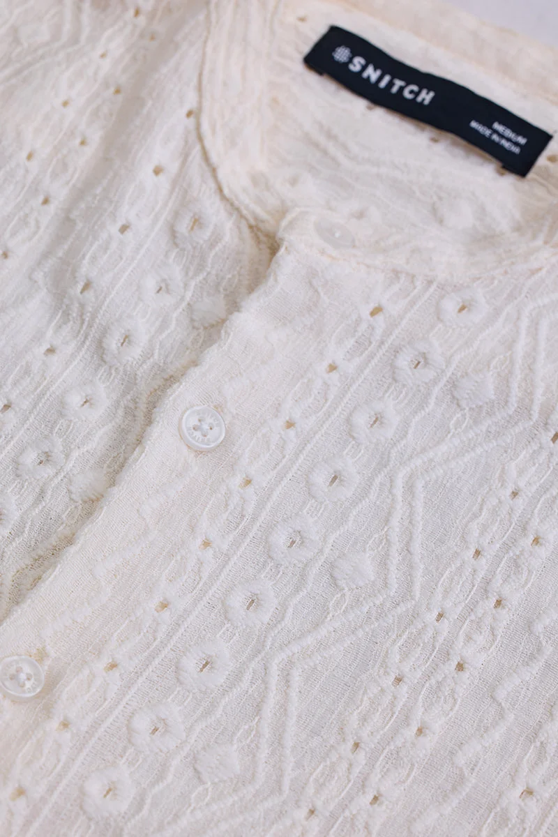 SNITCH Cream Self-Design Shirt