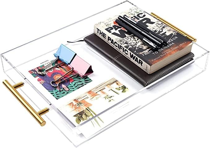 Moonlit Pond 11x14 Clear Acrylic Serving Tray with Golden Handles Sturdy Huge Capacity Acrylic Tray for Coffee Juice Kitchen and Desk Organizer 11x14 - Image 5