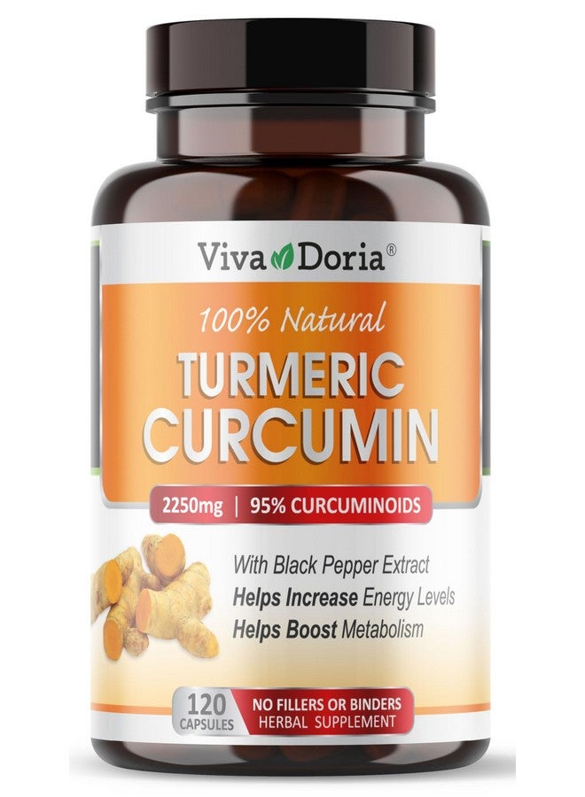 Viva Doria فيفا دوريا كركم كركمين مع مستخلص الفلفل الأسود 2250 ملغ، 95% كركمين موحد - فلفل أسود لأقصى امتصاص، 120 كبسولة نباتية - Image 1