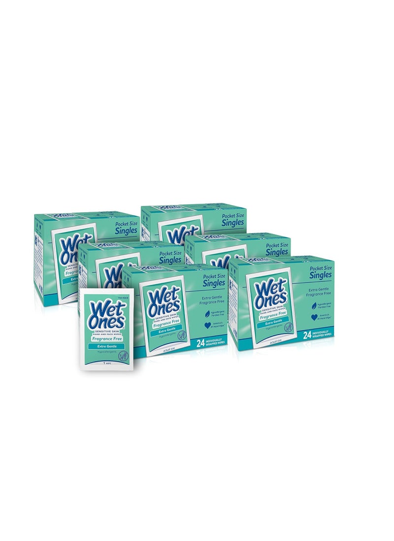 Wet Ones - Wet Ones Hand and Face Wipes Singles, Unscented Wipes for Sensitive Skin | Individual Wipes, Hand Wipes Individually Wrapped | 24 ct. (6 pack) - Image 1