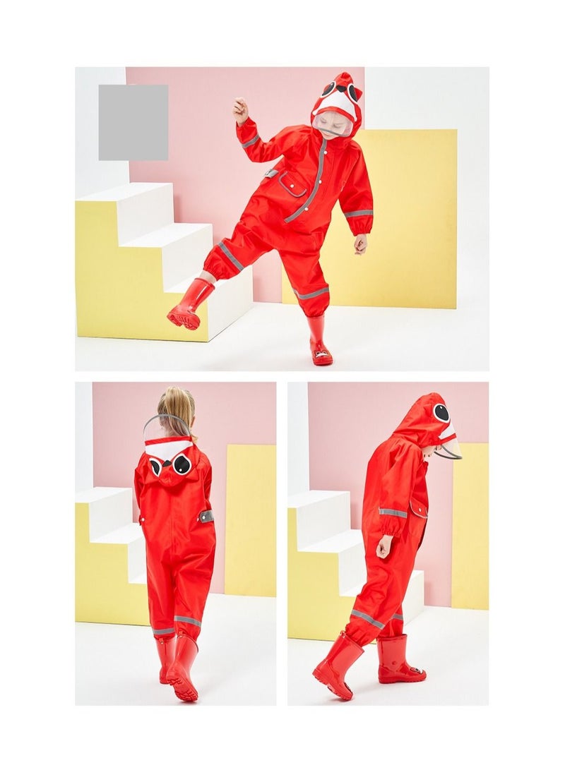 Loquat Children's One-Piece Three-Dimensional Thickened Hooded Raincoat Red  - Image 1