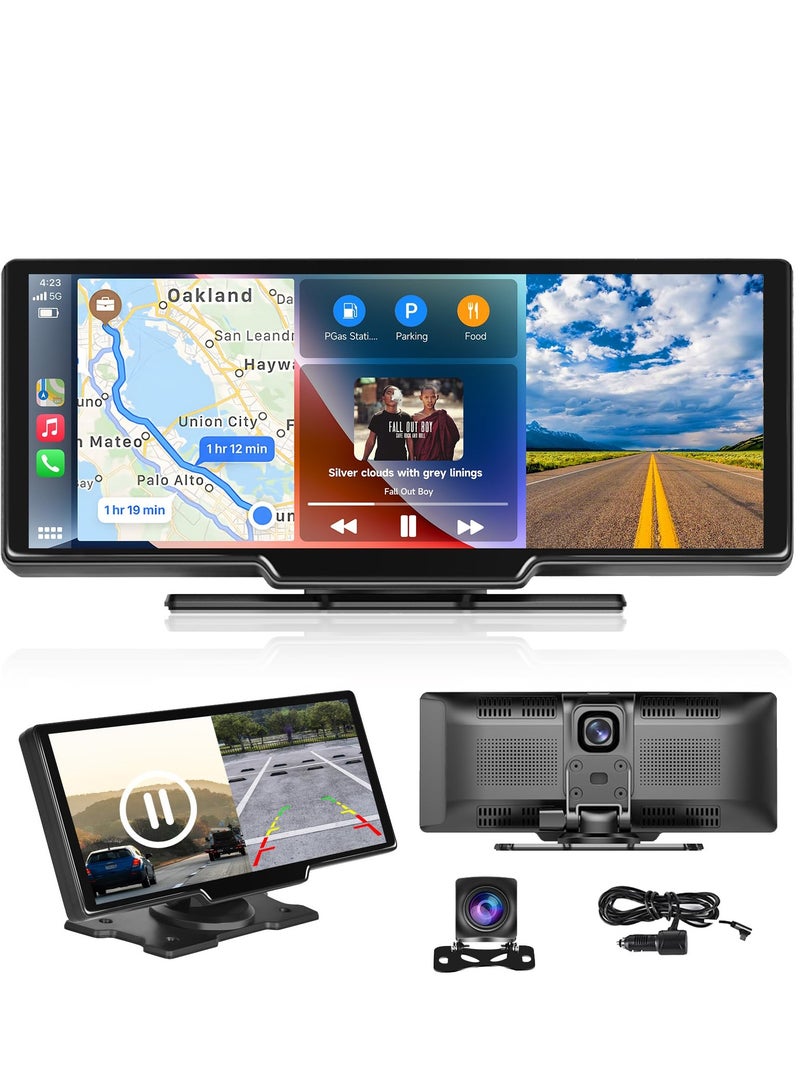 9.26" Wireless Car Stereo with Apple CarPlay, Dash Cam, and 1080P Backup Camera. Portable Touchscreen GPS, Bluetooth, AirPlay, AUX/FM, Google, and Siri Integration for Your Vehicle. - Image 1
