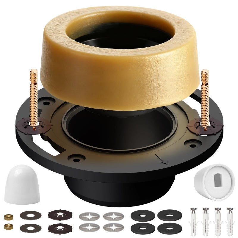 boeemi Toilet Flanges and Wax Rings for Toilets with Extended Flanges and Extra Thick Wax Rings for Floor Exit Toilets New Installation or Reinstallation 4 Waste Line for Plumbing Below Floor