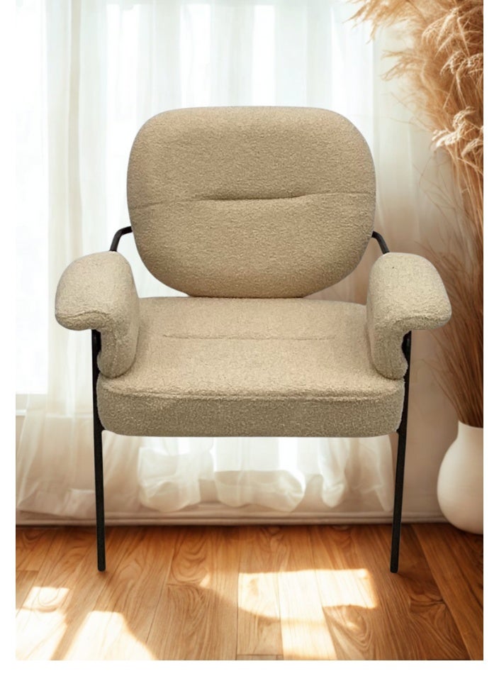 SMART HOME Modern Comfortable Padded Chair For The Living Room, Luxurious Dining Chair With A Modern And Comfortable Design - High-Quality Fabric Upholstery In Beige Color - Durable Metal Legs In Black - Ideal For Dining Rooms, Restaurants And Cafes  - Image 5