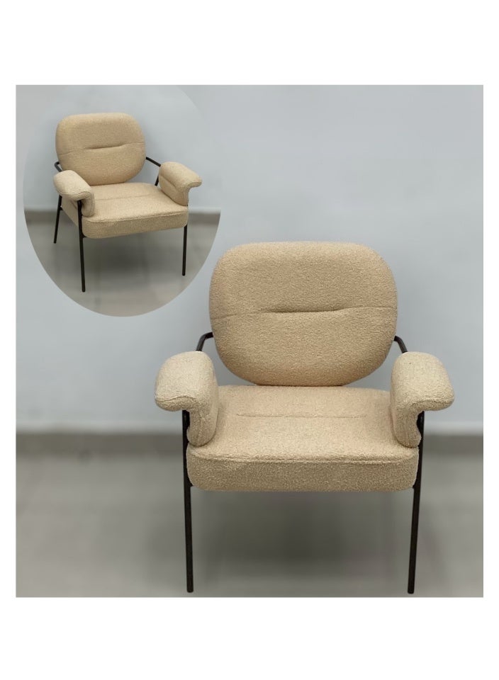 SMART HOME Modern Comfortable Padded Chair For The Living Room, Luxurious Dining Chair With A Modern And Comfortable Design - High-Quality Fabric Upholstery In Beige Color - Durable Metal Legs In Black - Ideal For Dining Rooms, Restaurants And Cafes  - Image 1