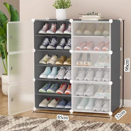 AYSIS Portable Shoe Rack for Home with Door,Adjustable Plastic Shoe Rack for Bedroom/Outdoor Waterproof,36 Pair Shoe Storage Organizer,Made of High-Density PP Frame for Stability (Grey) - Image 2