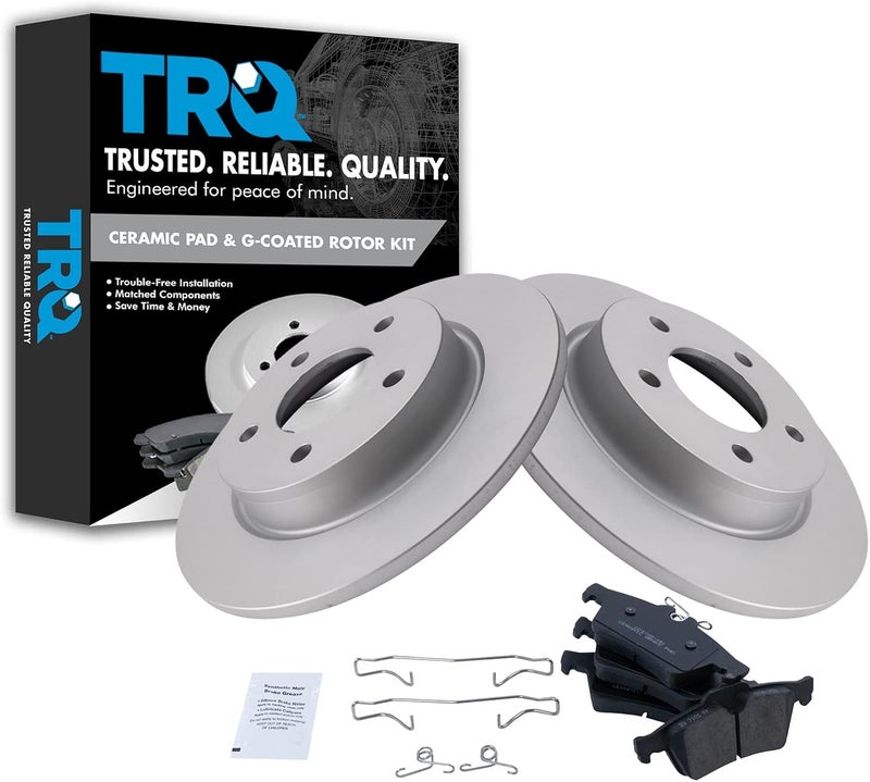 TRQ Rear Brake Pad & Rotor Kit Brake Pads Brake Rotor Ceramic Premium G-Coated Compatible with 2006-2013 Mazda 3 - Image 1