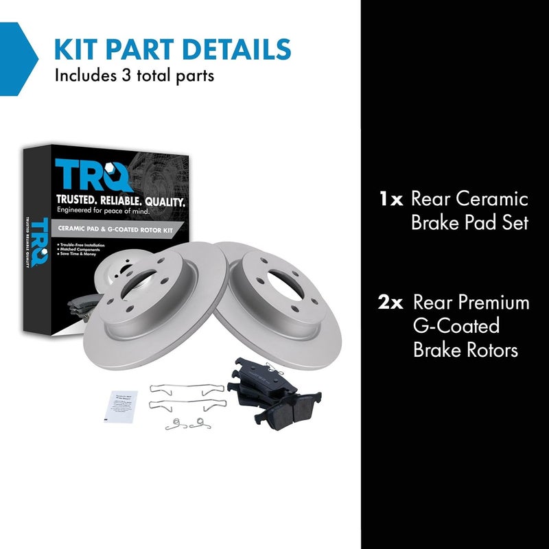TRQ Rear Brake Pad & Rotor Kit Brake Pads Brake Rotor Ceramic Premium G-Coated Compatible with 2006-2013 Mazda 3 - Image 2