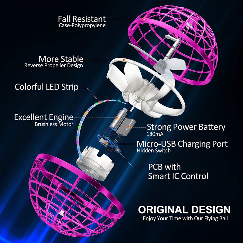 LEMATRIX Flying Orb Ball Toy Hover Ball Boomerang Fly Fidget Spinner Cool Toys Gifts for 6 7 8 9 10 11 12 Years Old boy Girls Teens Hand Mini Drone Cosmic Globe Indoor Outdoor Toys Pink - Image 3