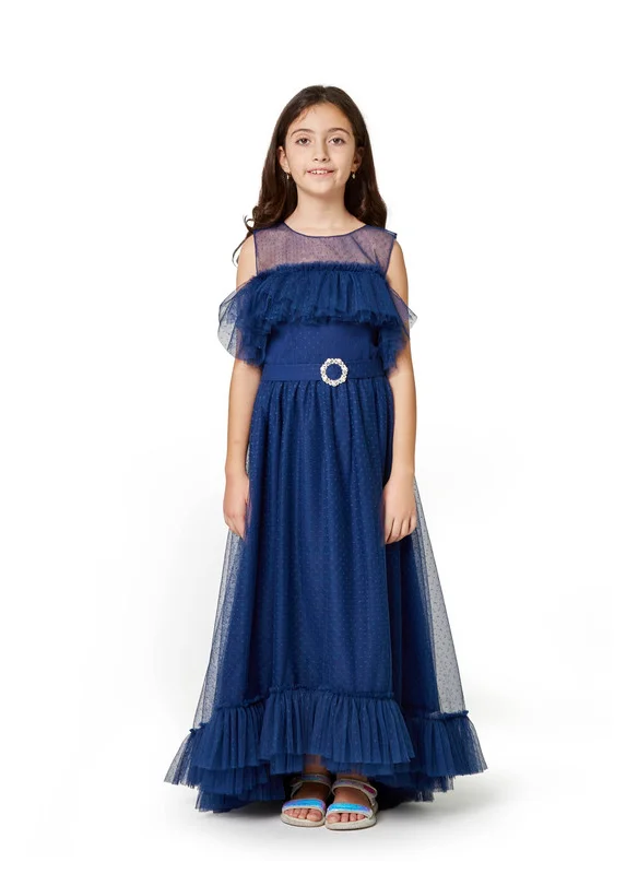 امري Frilled Dot Tulle Long Frock