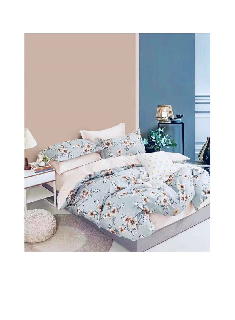 King Size Stylish Comforter Set, 100% Cotton Multicolor, Fitted Bedsheet 6Pcs set, 220x240cm 