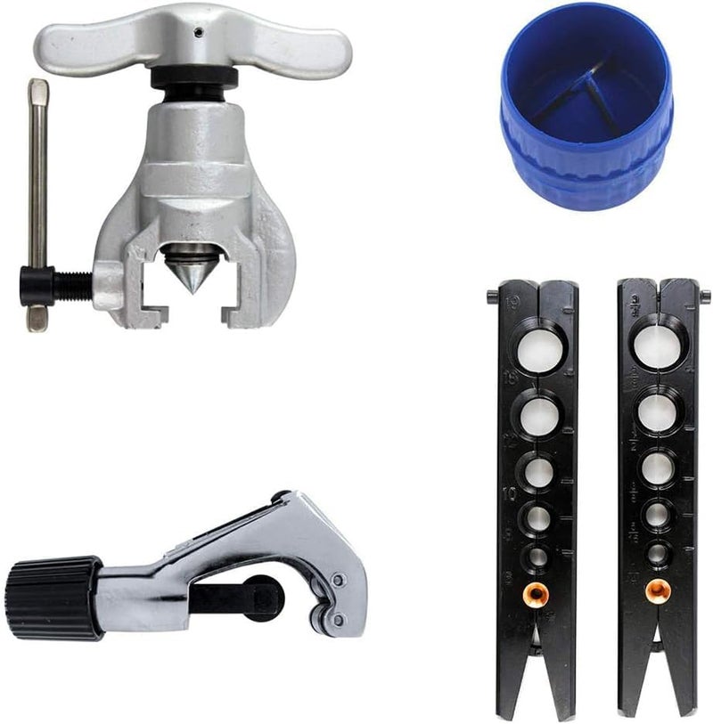 UPTODATETOOLS 45Degree Heavy Duty Ratchet Eccentric Flaring Tool Kit for Copper Tubing 1434 with Durable Steel Alloy Forged Iron Cone Includes Clamp Cutter Deburrer Storage Case - Image 3