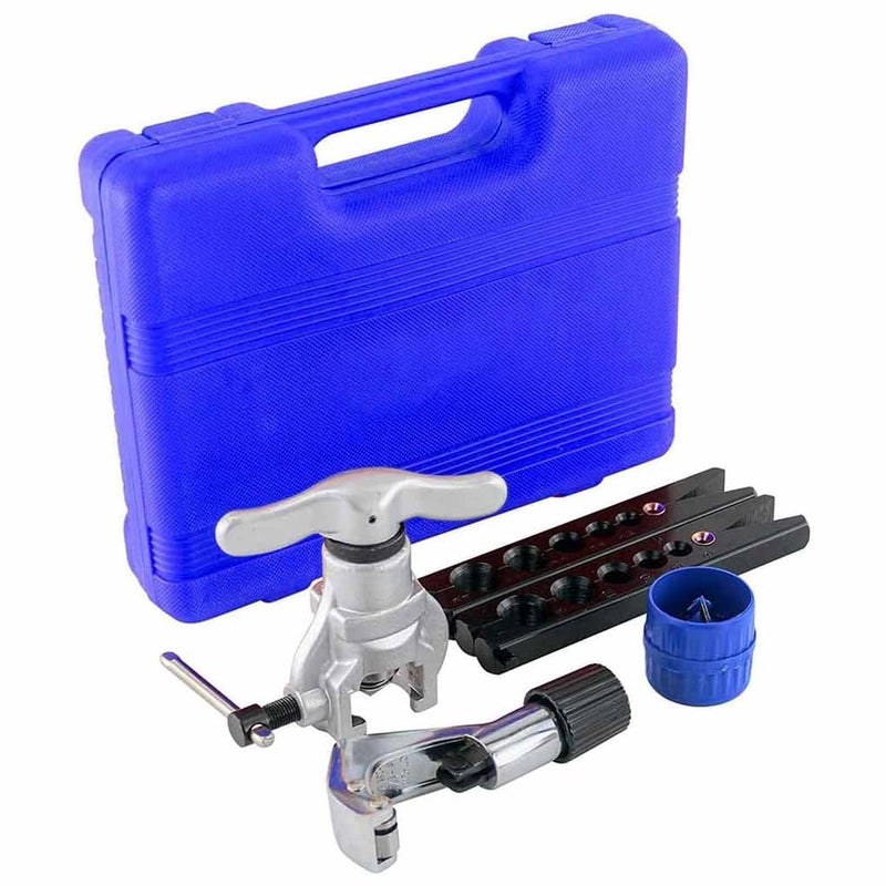 UPTODATETOOLS 45Degree Heavy Duty Ratchet Eccentric Flaring Tool Kit for Copper Tubing 1434 with Durable Steel Alloy Forged Iron Cone Includes Clamp Cutter Deburrer Storage Case - Image 1