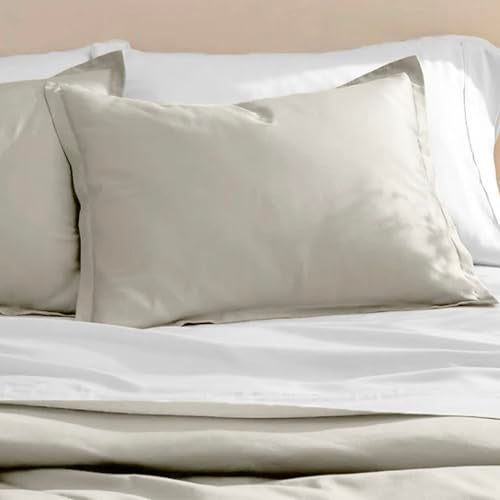 SleepyCat Sateen Standard Pillow Case - Pack of 2 | Made of 100% Cotton | 300 TC Buttey Soft Sateen Weave with Envelope Clousre - Ivory (Standard Size, 28x18 Inches) - Image 1