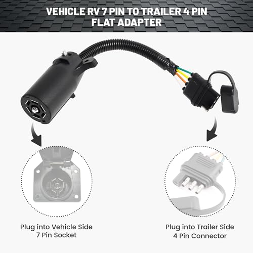 Oyviny 7 Way to 4 Way Trailer Plug Adapter, RV Blade 7 Pin Round to 4 Pin Flat Trailer Light Adapter 11.6 Inches - Image 3