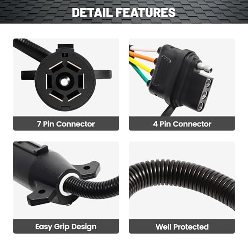 Oyviny 7 Way to 4 Way Trailer Plug Adapter, RV Blade 7 Pin Round to 4 Pin Flat Trailer Light Adapter 11.6 Inches - Image 5