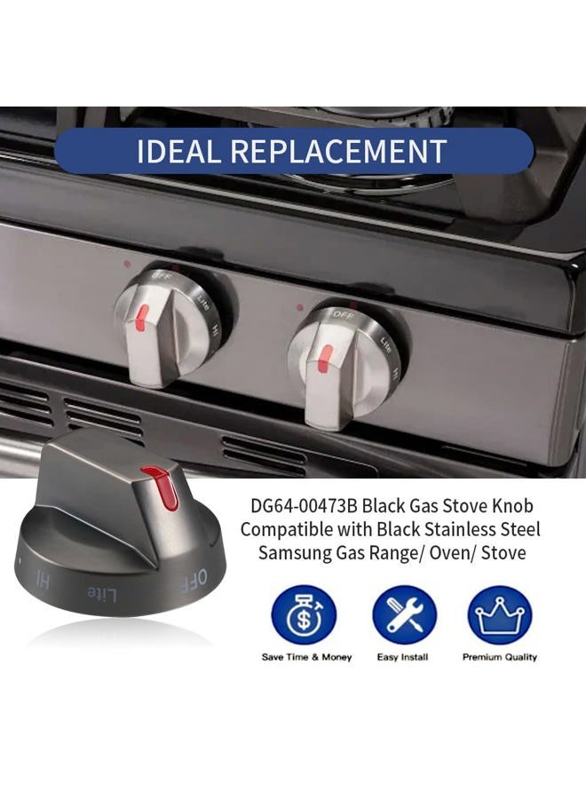 KOZHOM [Upgraded] DG64-00473B Samsung Stove Knob Black Stainless Steel, Top Burner Control Dial Knob, Oven Knob Replacement Part for Samsung Gas Range Oven Stove NX58J5600SG, NX58J7750SG, NX58K7850SG, 2 Pcs - Image 2