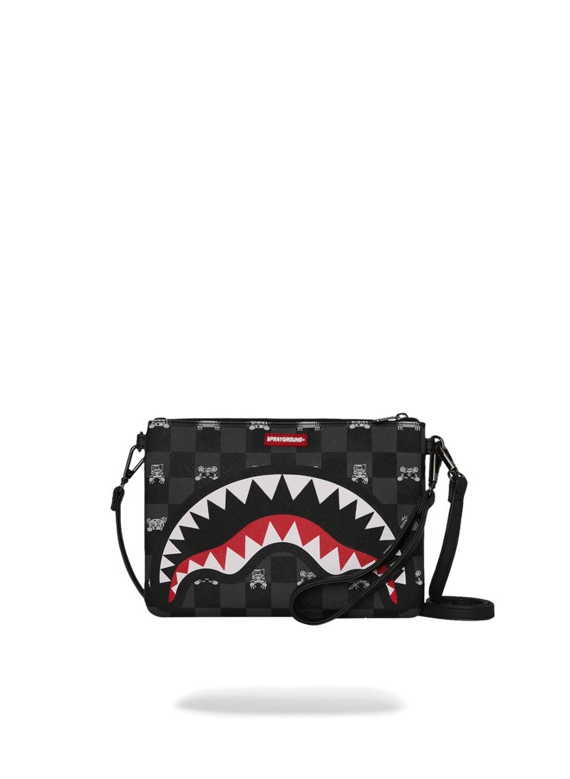 SPRAYGROUND GRAY PEEKING CHARACTER CHECK CROSSOVER CLUTCH - Image 1