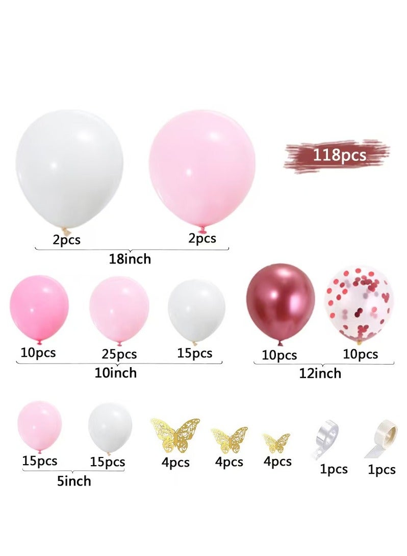 118Pcs Butterfly Metallic Pink Balloons Garland Arch Kit, Butterfly Stickers Baby Pink White Confetti Balloons, for Women Girls Birthday Shower Wedding Party Background Decorations - Image 5