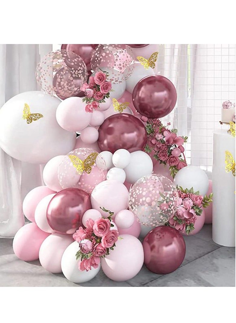 118Pcs Butterfly Metallic Pink Balloons Garland Arch Kit, Butterfly Stickers Baby Pink White Confetti Balloons, for Women Girls Birthday Shower Wedding Party Background Decorations - Image 4