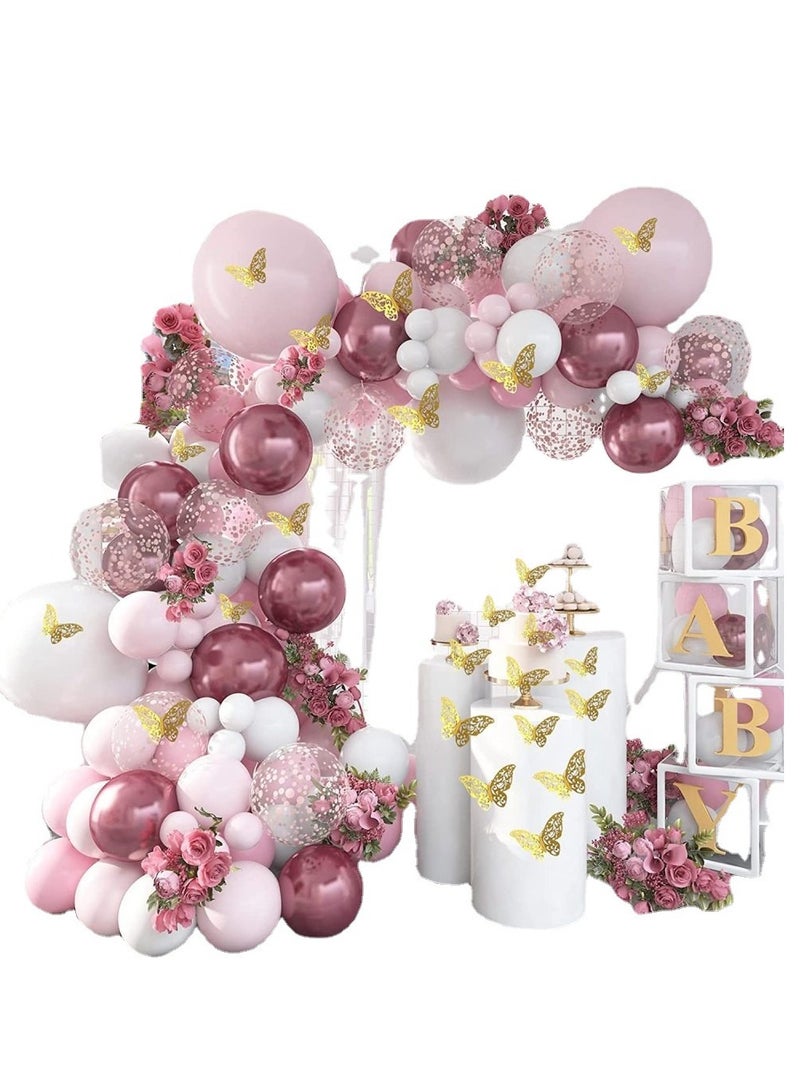 118Pcs Butterfly Metallic Pink Balloons Garland Arch Kit, Butterfly Stickers Baby Pink White Confetti Balloons, for Women Girls Birthday Shower Wedding Party Background Decorations - Image 2