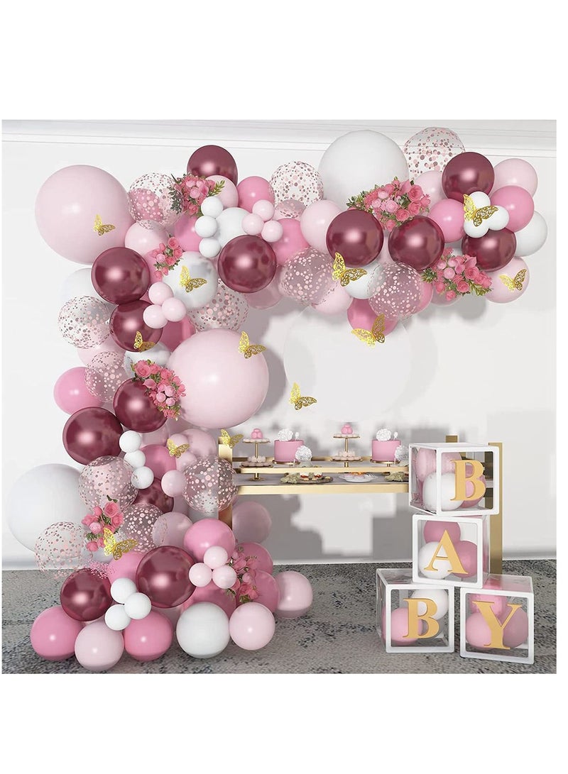 118Pcs Butterfly Metallic Pink Balloons Garland Arch Kit, Butterfly Stickers Baby Pink White Confetti Balloons, for Women Girls Birthday Shower Wedding Party Background Decorations - Image 1