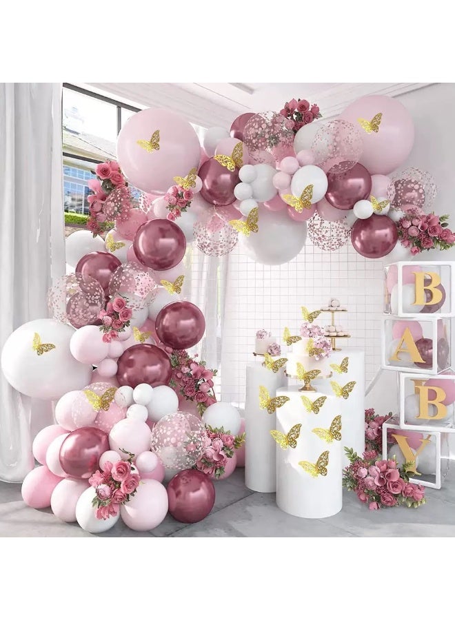 Prime Choice 118PCS Butterfly Metallic Pink Balloons Garland Arch Kit, Butterfly Stickers Baby Pink White Confetti Balloons, for Women Girls Birthday Shower Wedding Party Background Decorations - Image 2