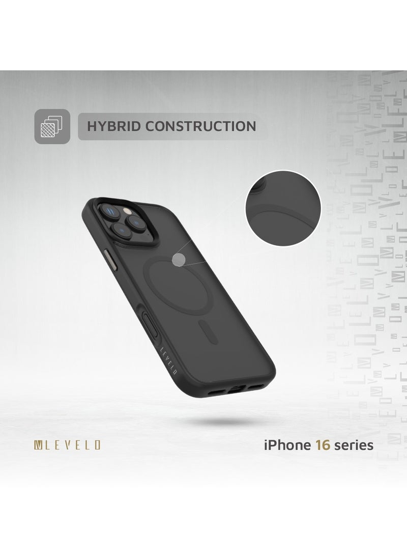 LEVELO - MagSafe Matte Solo Case for iPhone 16 Pro with Impact-Resistant Corners/ 3H Scratch Resistance/ Matte TPU Bumper Lightweight & Hybrid Design - Black - Image 1