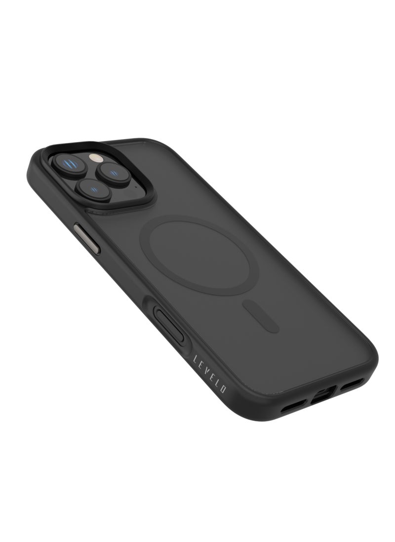LEVELO - MagSafe Matte Solo Case for iPhone 16 Pro with Impact-Resistant Corners/ 3H Scratch Resistance/ Matte TPU Bumper Lightweight & Hybrid Design - Black - Image 1