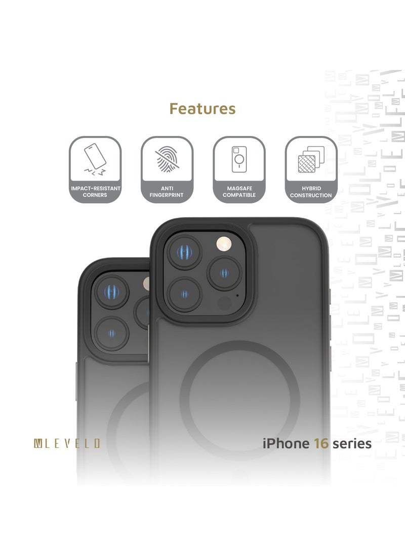 LEVELO - MagSafe Matte Solo Case for iPhone 16 Pro with Impact-Resistant Corners/ 3H Scratch Resistance/ Matte TPU Bumper Lightweight & Hybrid Design - Black - Image 1
