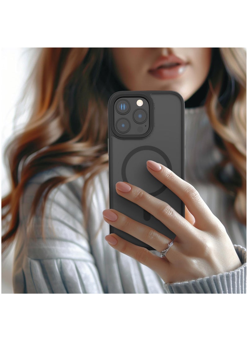 LEVELO - MagSafe Matte Solo Case for iPhone 16 Pro with Impact-Resistant Corners/ 3H Scratch Resistance/ Matte TPU Bumper Lightweight & Hybrid Design - Black - Image 1