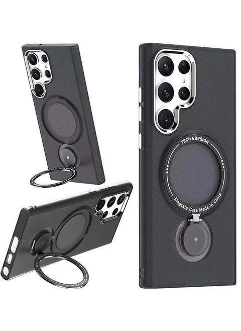 Compatible with Magnetic Samsung Galaxy S23 Ultra Case with 360 Rotation Magnetic Invisible Stand Compatible with MagSafe, Translucent Matte Backfor Samsung Galaxy S23 Ultra (2023) 6.8" Cover-Black
