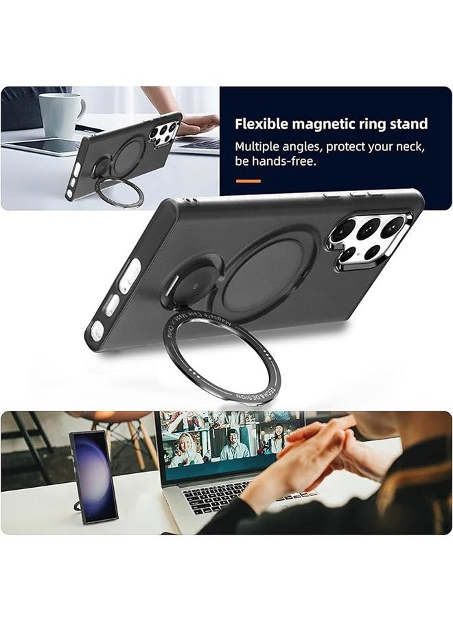 Generic - Compatible with Magnetic Samsung Galaxy S23 Ultra Case with 360 Rotation Magnetic Invisible Stand Compatible with MagSafe, Translucent Matte Backfor Samsung Galaxy S23 Ultra (2023) 6.8" Cover-Black - Image 1